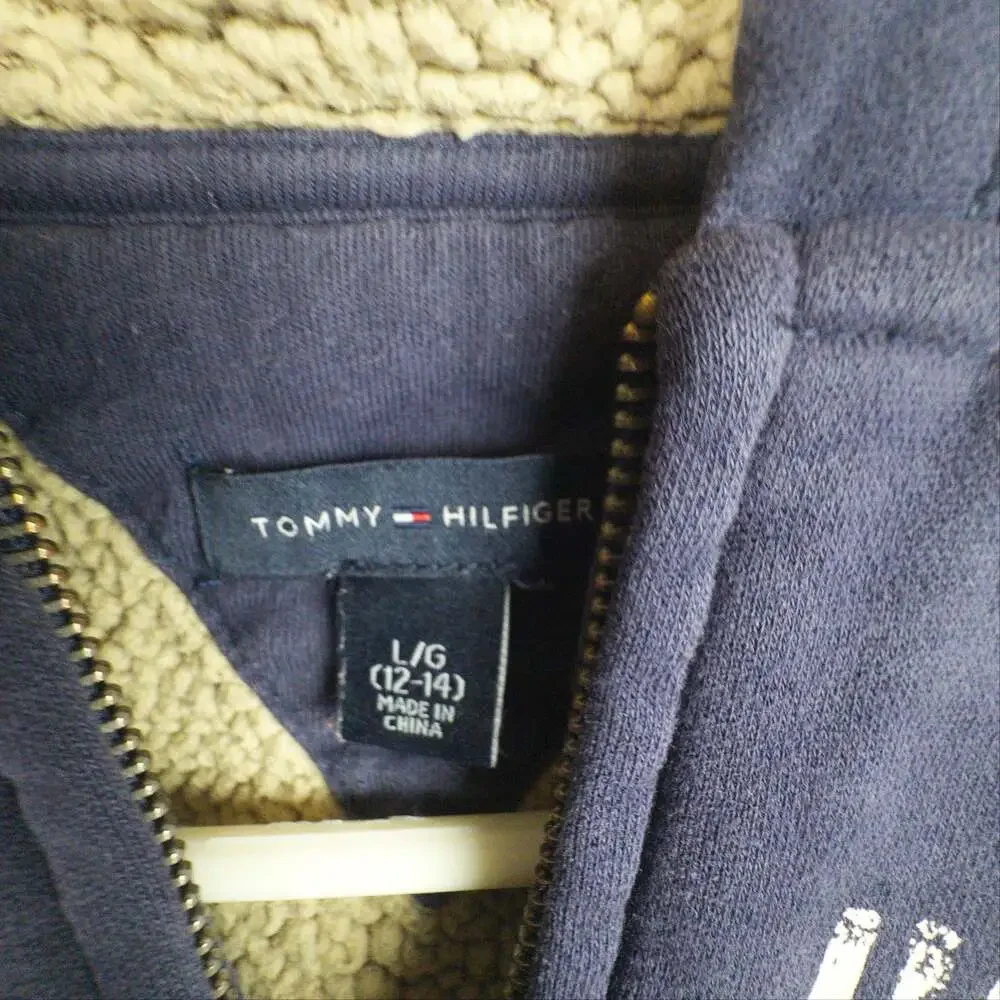 Tommy Hilfiger Navy Blue Sherpa Lined Full Zip Hoodie with Eagle Graphic 12-14
